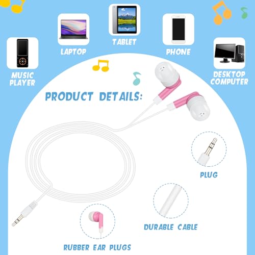 Xuhal 200 Pcs Wired Earbuds Classroom Bulk Earphone School, 5 Colors - color: 5 Colors