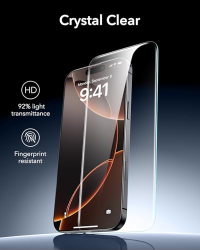 ESR 3 Pack for iPhone 16 Pro Screen Protector, Armorite | 7X Impact Absorption, 9H+ Tempered Glass, Easy One-Pull Installation, Full-Coverage Protection, UltraFit Tray, Bubble-Free - size: iPhone 16 Pro 6.3 inch