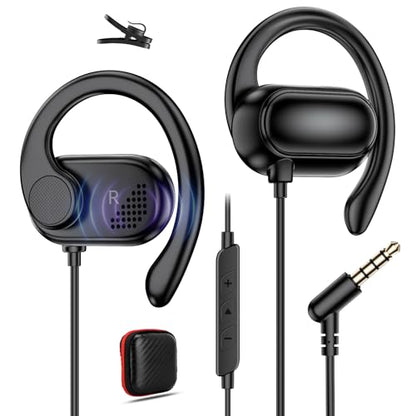 APETOO 3.5mm Open-Ear Headphones with Earhook Mic & Volume Control, 4.9ft