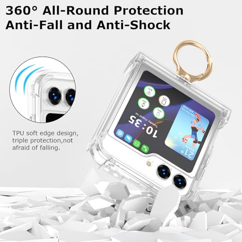Case for Samsung Galaxy Z Flip 6 Case with Ring Shockproof Kickstand Hinge Protection Phone Cover for Samsung Galaxy Z Flip 6 5G(Crystal) - color: Crystal