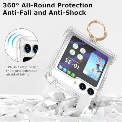 Case for Samsung Galaxy Z Flip 6 Case with Ring Shockproof Kickstand Hinge Protection Phone Cover for Samsung Galaxy Z Flip 6 5G(Crystal) - color: Crystal