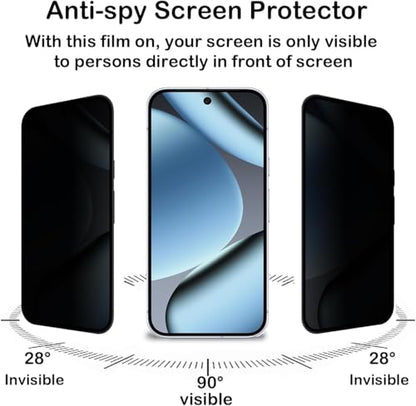 CJY For Google Pixel 10 Pro XL Privacy Screen Protector, 2+2 Pack Tempered Glass with Camera Lens Protector, 3D Curved HD Clear, Case Friendly, 9H Scratch Resistant, Fingerprint Unlock Compatible - color: Google Pixel 10 Pro XL Privacy