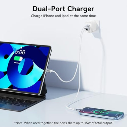 BENFEI 33W GaN USB C Fast Charger, 2-Port Two-Tone Compact Wall Charger Block, Portable Travel Charger for iPhone 17/16/15, Galaxy S25/S24/S23, Pixel 10/9/8, iPad, AirPods, MacBook, Steam Deck - color: White