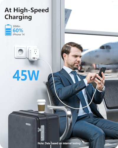 LENCENT European Travel Plug Adapter, PD 45W Type C Foldable Power Plug - style: Type C-45W-Most of Europe