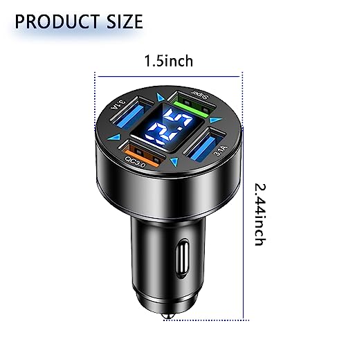 66W Fast Car Charger,4 Ports Cigarette Lighter USB Charger with LED Voltmeter,QC3.0/Super Port Car Charger Adapter Fast Charging,Compatible with Android/Samsung Galaxy/iPad - color: QC3.0/Super