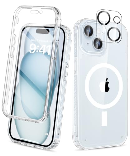 Magnetic for iPhone 15 Plus Case Built-in Screen Protector, Clear | with Camera Lens Protector, [Compatible with MagSafe] Full Body Phone Case, Protective Cover for iPhone 15Plus 6.7" - color: Clear, size: iPhone 15 Plus 6.7"