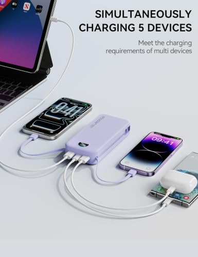 Nusyddy Portable Charger 20000mAh Fast Charging w/Built-in Wall Plug Purp. - color: Lavender
