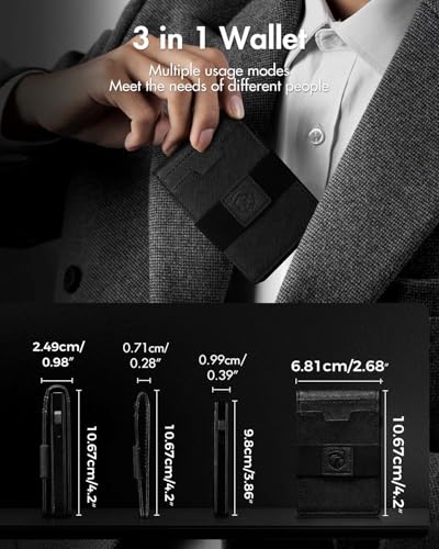 iwantit 3 in 1 Magsafe Wallet Men: Bifold Wallet + Magnetic Wallet for iPhone - Detachable Cash Strap, Smart Pop Up Card Holder, ID Window, Premium Leather (Cross Grain Black) - color: Cross Grain Black