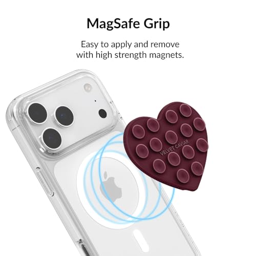 Velvet Caviar Suction Cup Phone Case Mount Compatible with MagSafe Devices Only - Magnetic Silicone Sticky Phone Grip Holder for iPhone Back of Phone - Mirror Gripper (Burgundy Heart 2.0) - color: Burgundy Heart 2.0