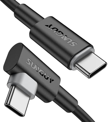 SUNGUY USB-C to USB-C Cable, 2 Pack 4FT Right Angle 60W PD Charger for iPhone 17 16 15 Pro Max, Galaxy S23/S21/Fold 3, MacBook Air/Pro, iPad Pro 2020 - color: Black, size: 4ft