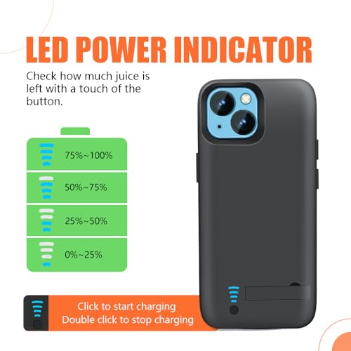 [Upgraded] Battery Case for iPhone 14, 5000mAh Rechargeable Extended Battery Charging/Charger Case, Add 100% Extra Juice, Support Wire Headphones (6.1 inch) Black