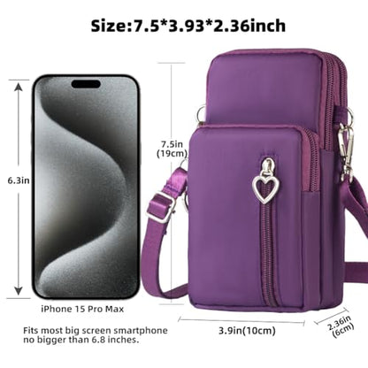 Small Crossbody Bag for Women - Mini Phone Purses with Crossbody Strap and Wallet - Nylon Arm Bag - color: A-grape Purple