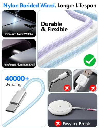 1Pack Travel Essentials for Apple Watch Charger,3-in-2 Multi Charging Cable - color: Blue, size: 1Pack-5 FT