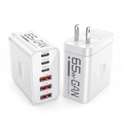 65W USB C Charger Block, 2 Pack 6-Port PD Fast Wall Charger