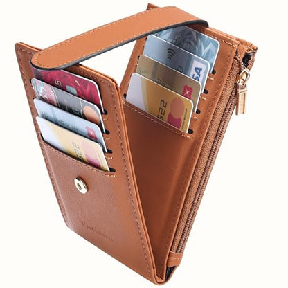 Chelmon Women's RFID Slim Card Holder Wallet | Thin Bifold Multi Card Case with Zipper Coin Pocket Purse for Women(Tan) - color: Tan