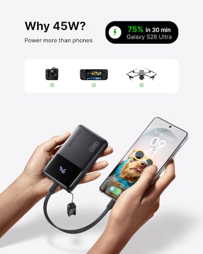 INIU Power Bank, Compact 10000mAh 45W PD Fast Charging Portable Charger - color: Black