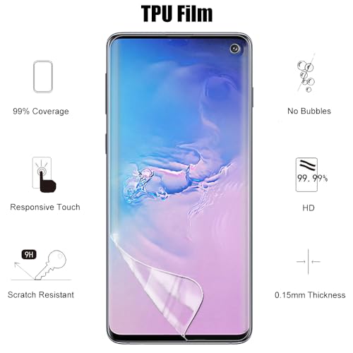 (2+2) For Samsung Galaxy S10 (4G) (2 Pack) Screen Protector (Not Glass), Flexible Soft TPU Film and (2 Pack) Camera Lens Protector, Fingerprint Compatible, Case Friendly, Clear