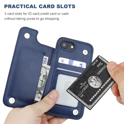ONETOP for iPhone 17e/16e Wallet Case with Credit Card Holder,Blue | Kickstand,ID/Cash Holder,Case Wallet with Card Slots,Double Magnetic Clasp,Durable PU Leather Shockproof Cover for Women Men - color: Blue