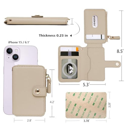 Phone Wallet Stick On, Credit Card Holder for Women Attachable 3M Sticker - color: Khaki