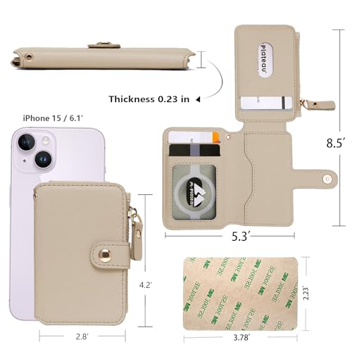 Phone Wallet Stick On, Credit Card Holder for Women Attachable 3M Sticker - color: Khaki