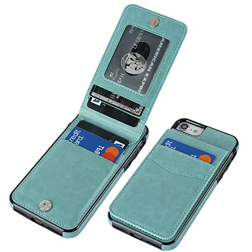 KIHUWEY for iPhone SE/8/7 Wallet Case Card Holder Kickstand, Green - color: Green