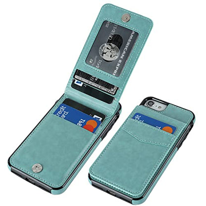 KIHUWEY for iPhone SE/8/7 Wallet Case Card Holder Kickstand, Green - color: Green