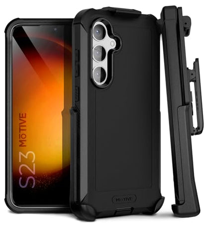 MOTIVE Heavy Duty Case for Samsung Galaxy s23, Belt Clip Holster | 6.1" | Bunker Series, Military Grade Multi-Layer Protection, PC/TPU Build, Sealed Port Cover, 20 ft Drop tested - size: S23