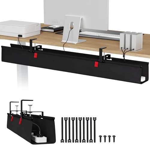 Univivi No Drill Under Desk Cable Management Tray, 48 inch Cable Management - color: Black, size: 48"L x 5.5"W