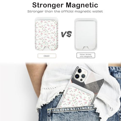 Compatible with Magsafe Cute Wallet Magnetic Card Holder,Pink Floral - color: Pink Floral Flowers