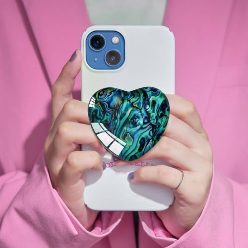 Expandiing Moblile Cell Phone Grip Heart Shape Glass Holder for Smartphones, Cellphone Collapsible Stand（Green Shell
