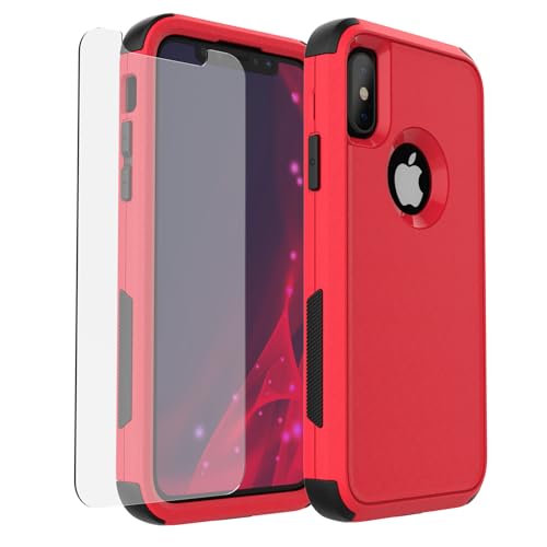 X-belmox for iPhone XR Phone Case [Dropproof] Shockproof 3-Layers Red Black - color: Red/Black