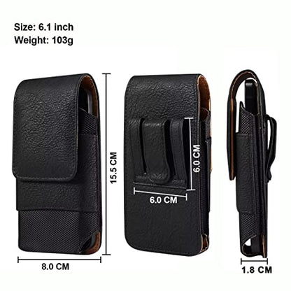 Cell Phone Belt Clip Holster Leather Men, Cell Phone Waist Bag with Card Holder, Vertical Leather Smartphone Pouch with Belt Loop Carry Case Travel Outdoor Camping Phone Belt Holder Wallet Fanny Pack - color: Black, size: 6.1 INCH