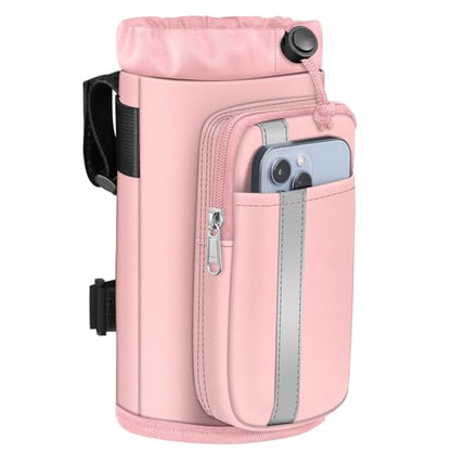 FINPAC Cup Holder for Bike, Universal Water Bottle Holder w/Phone Pockets - color: Pink