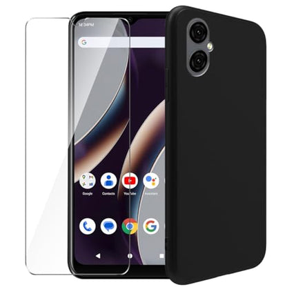 Case for Blu G53 + Glass Screen Protector Tempered Film - Transparent Silicone Soft Flexible Bumper Shockproof TPU Protective Cover Shell for Blu G53 (Black) - color: Black Case + Tempered Glass*1