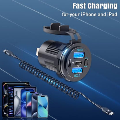 2 Pack 90W 12V USB Outlet, Dual PD 30W & Dual QC3.0 USB Car Charging Ports
