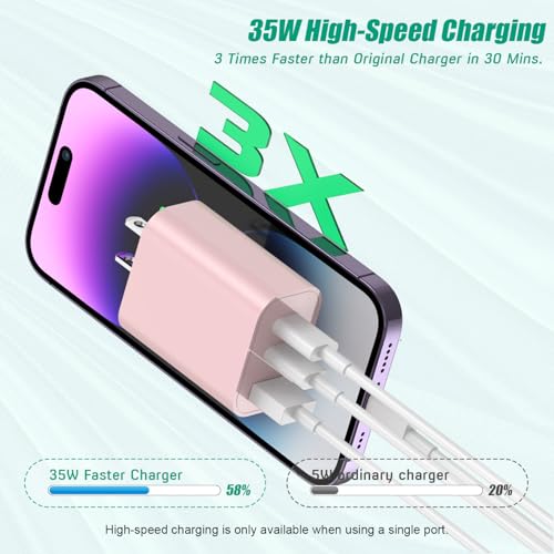 USB C Charger Block for Apple iPhone 17 Fast Charging, 2-Pack 35W USB Block - color: 2Pack Pink, size: 2Pack