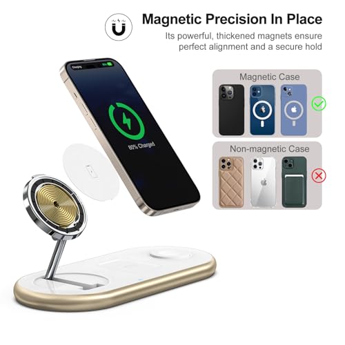 Magnetic Charging Station, 3 in 1 Faster Mag-Safe Wireless Charger Stand, Wireless Charging Pad for Apple Devices, iPhone 17/16/15/14/13/12 Series, iWatch Series, AirPods (Golden) - color: Golden