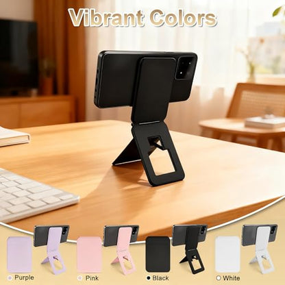 Magnetic Phone Stand, PU Leather Desk Stand with Multi Angle Adjustment - color: B-Black
