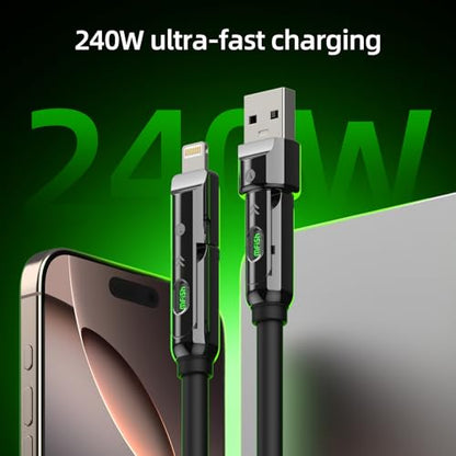 MFish USB C to USB C Cable, 240W 4 in 1 Charging Cable, Black, 6.6FT - color: Black, size: 6.6FT(Upgraded)