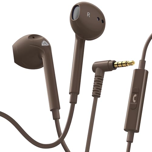 LUDOS Zenith Wired Earbuds in-Ear Headphones, 5 Year Warranty, Earphones with Microphone, Corded for 3.5mm Jack Ear Buds for iPhone, Samsung, Computer, Laptop, Kids, School Students, Woman - Brown - color: Brown, style: 3.5 mm