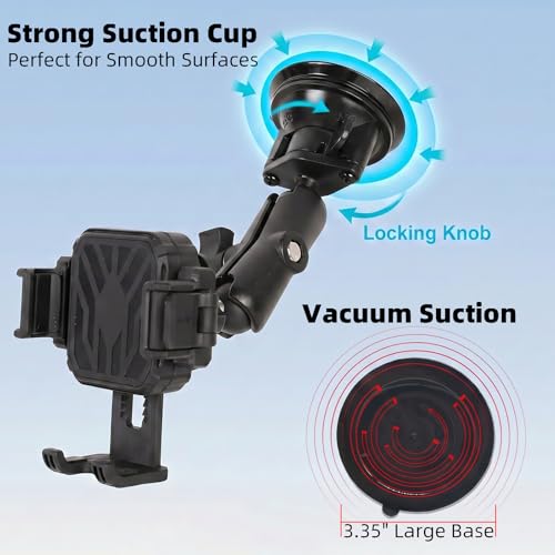 Windshield Phone Mount with Vibration Dampener, Universal Suction Cup Phone Holder for Boat/Car/Truck, 360° Rotation, Camera Friendly, One-Handed 1-Second Lock & Release, Fits 4.7-7" Phones