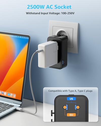 “Air” Universal Travel Adapter 3 USB-C＆ 1 USB-A Cover 200+ Countries - color: Black, size: A1R GaN45W