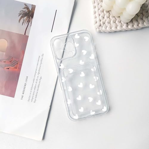 NITITOP Compatible with iPhone 16 Pro Case Clear with Card Holder Cute White Love Heart Pattern Design Design Soft TPU Shock-Absorbing Wallet Case Protective Cover - White - color: White, size: iPhone 16 Pro