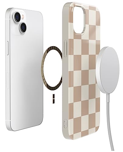 Casely iPhone 14 Plus Case | Fit Check | Neutral Checkerboard | Compatible with MagSafe | Classic Ultra Slim Design - color: Fit Check | Neutral Checkerboard Checkered