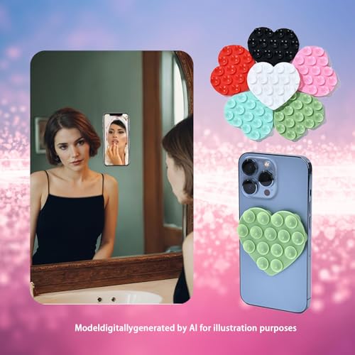 3PCS Vilbocr Silicone Suction Phone Case Mount,Double-Sided Heart Shaped Non Slip Suction Cup Phone Mount,Hands-Free Phone Accessories Holder for Selfies and Videos,Phone Stand Sticky for Cell Phone