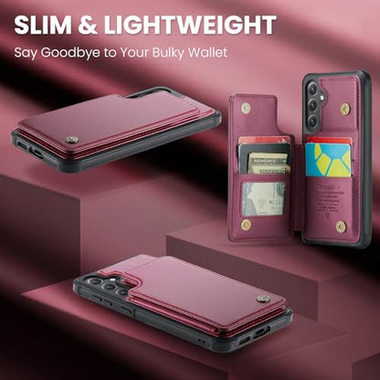 Kowauri for Samsung Galaxy S23 FE Case, PU Leather Wallet Case for Women Men with RFID Blocking Card Holder Slot Magnetic Closure Shockproof Protective Phone Cover for Samsung Galaxy S23 FE,Red - color: Red