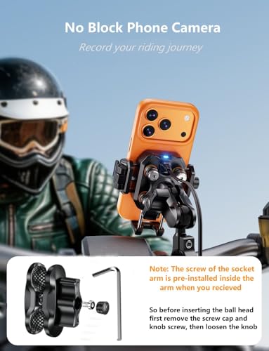 Kewig Motorcycle Phone Mount with Qi 15W Wireless & 36W USB C Charging Port