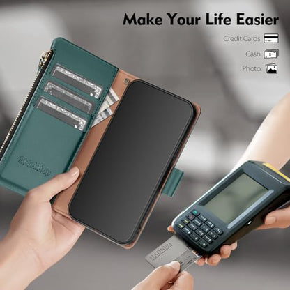 Shieldtop Compatible with Motorola Moto G 2026/2025 / G Play 2026 Wallet Case with Card Holder,Women Men RFID Blocking PU Leather Flip Phone Case Wrist Strap Zipper Credit Card Slots,Blue Green - color: Blue Green, size: Moto G 2026 / 2025 / G Play 2026 -