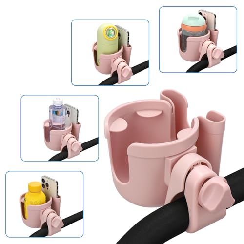 Accmor Stroller Cup Holder with Phone Holder, Bike Cup Holder, Universal Cup Holder for Uppababy Nuna Strollers, 2-in-1 Drinks Holder for Walker, Wheelchair, Scooter - color: All Light Pink