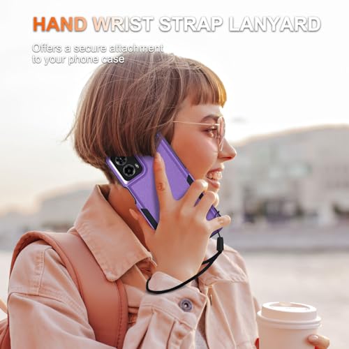 Case Compatible with Moto G 5G 2024, Full Body Heavy Duty Rugged Shockproof Protective Phone Cover with Lanyard Strap, Tempered Glass Screen Protector, Lavender | with Tempered Glass Screen Protector+Lanyard Strap,Rugged Shockproof Protective Phone Case -